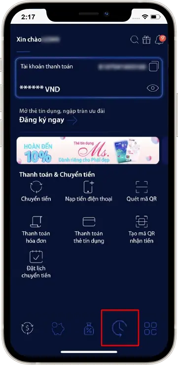 Bước 1: Tại trang chủ » Chọn biểu tượng dưới góc trái màn hình